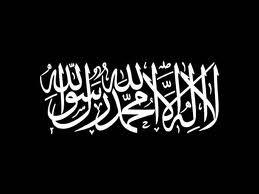 One version of the black flag of jihad. The text is actually the Islamic statement of faith (shahadah) . The flag image varies but is used by by those killing Americans in Afghanistan as well as America's allies fighting against the Syrian government.