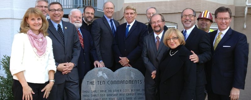 Several clergy and conservative leaders including William J. Murray speak at re-dedication of Ten Commandments memorial