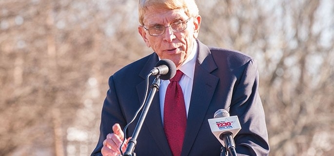 William Murray speaking at the site of the drafting of the Virginia Act Establishing Religious Freedom in 1777.