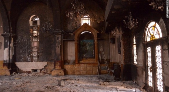 Church destroyed in Aleppo, Syria by Sunni rebels associated with the Free Syrian Army
