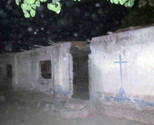 Remains of the Agatu Church. Only the shell remains but services are still held there where 113 died.